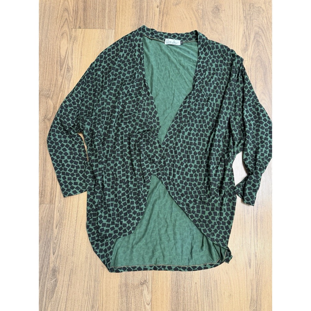 Ava Sky Fighting Eel Green Geometric Open Cardigan Kimono Hawaiian‎ Luxe
